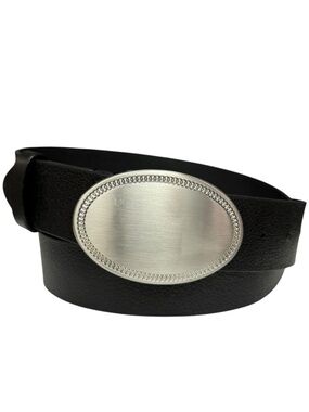 Chico’s Black Genuine Leather Oval Buckle Belt Medium Statement Belt Minimalist